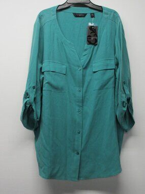 NWT Investments II 100% Washable Silk Tab Sleeve V Neck Blouse Plus sz 2X